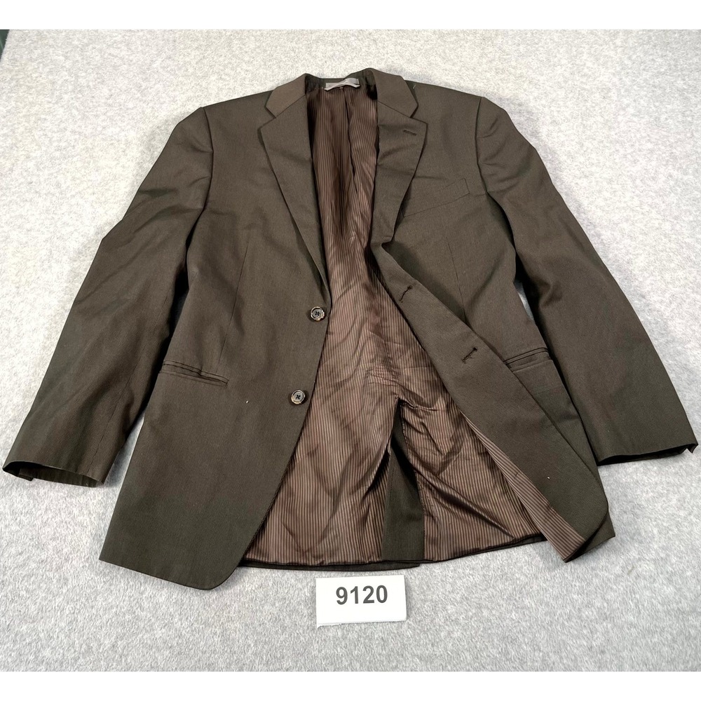 JOE‎ Joseph Abboud Blazer Jacket Mens 38R Brown Striped Linen Single Breasted